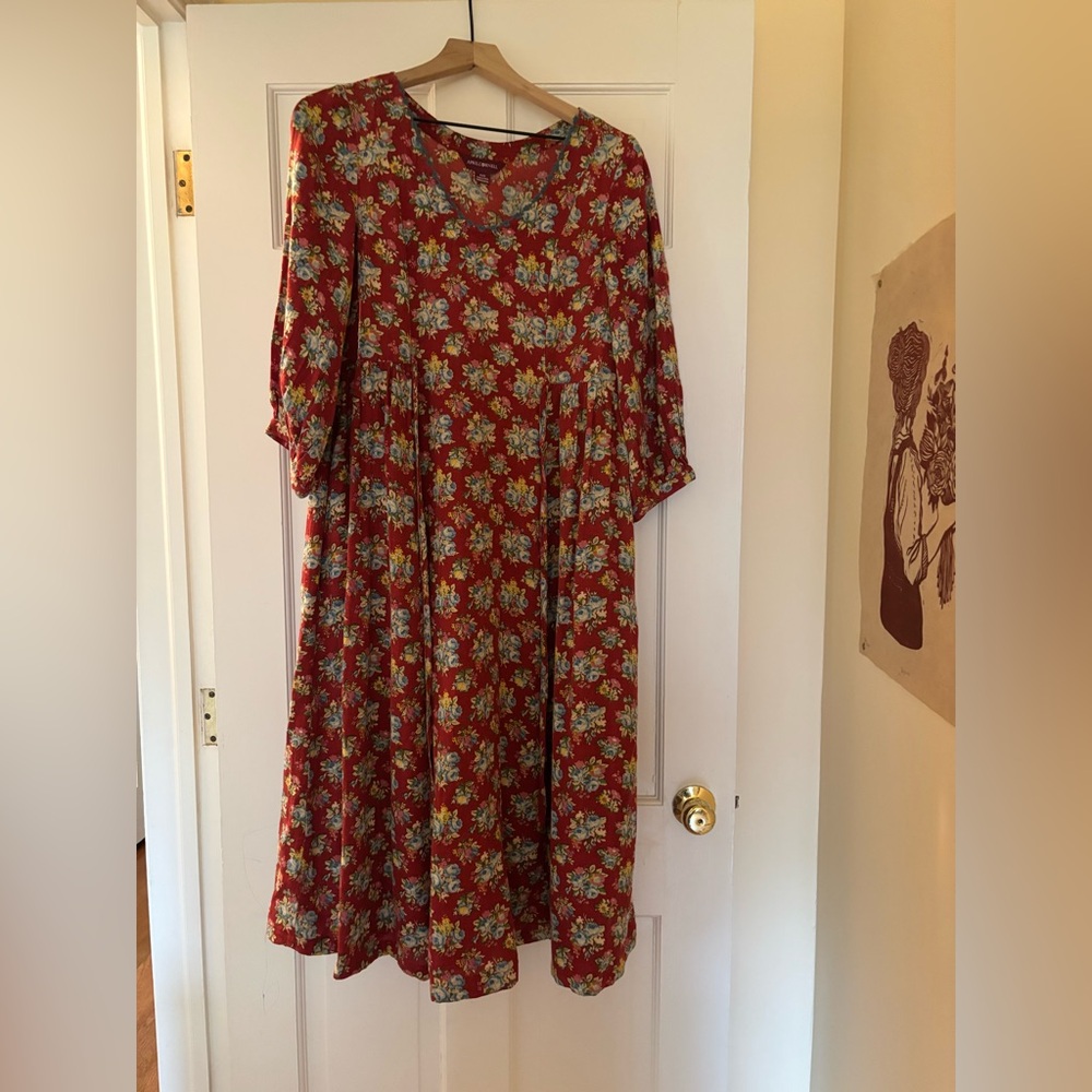 April Cornell Red Floral Long Sleeve Dress